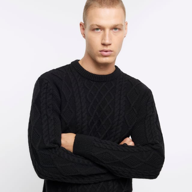 Slim fit cable knit sweater shop