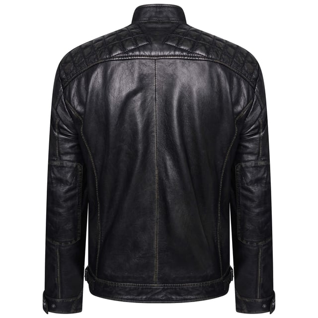 Barneys Originals Washed Leather Quilted Biker Jacket