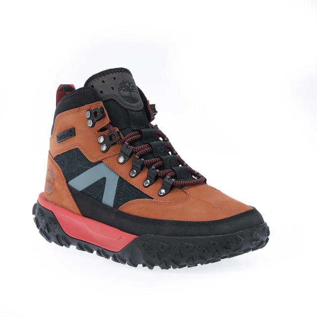 Mens Timberland Mid Lace Up 6 Inch Waterproof Hiking Shoes in brown.- Upper made with leather sourced from farms that use regenerative agriculture practices.- Lace-up style.- ReBOTL™ fabric lining containing at least 50% recycled plastic.- Removable contoured sockliner.- GreenStride™ midsole made using an EVA blend including at least 65% biobased materials derived from sugar cane and responsibly grown rubber.- 55% of the rubber in the outsole is sourced from farms committed to regenerative agriculture.- Ref: A67M8F131