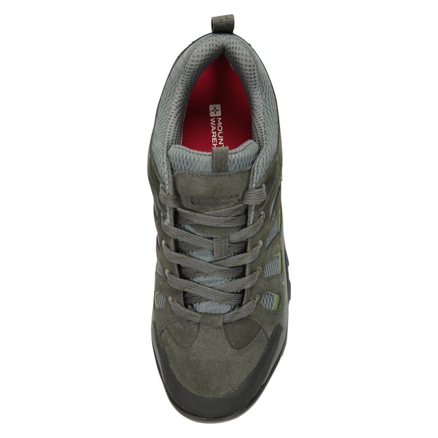 Upper: Durable, Mesh, Suede. Lining: Mesh. Midsole: Cushioned, Phylon. Outsole: Vibram, Waterproof. 5 Eyelets. Fabric Technology: Breathable, IsoDry. Reinforced Heel, Reinforced Toe. Flat Heel. Cut: Low Cut. Design: Contrast, Logo, Text. Toe Style: Round. Fastening: Lace Up. Fit: Wide.