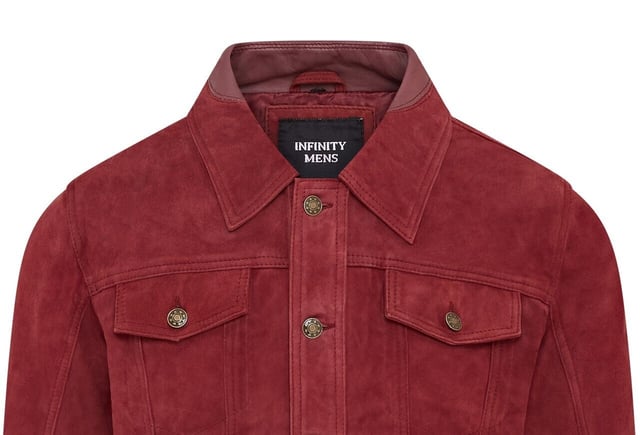 Introducing the Men's Trucker Casual Goat Suede Leather Shirt Jeans Jacket. This stylish, denim-inspired shirt is reimagined in the softest goat suede leather, offering a luxurious feel with a nod to 70's Americana. The slim-fit design makes a bold style statement, while the press button fastening, adjustable waistband, and cuffs add comfort and versatility. Perfect for pairing with your favorite jeans and boots, this retro jacket combines classic and contemporary effortlessly.

Slim fit for a modern silhouette
Press button fastening for easy wear
Adjustable waistband and cuffs for customized comfort
Soft goat suede leather for a luxurious feel
Inspired by 70's Americana for a timeless style