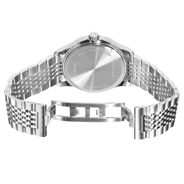 Model: YA126510EAN: 0731903316461Movement: QuartzBracelet color: SilverWaterproofing: 50M (5ATM)Dial color: WhiteBracelet material: Stainless steelDate: YesDial diameter: 27mmDial thickness: 7mmGender: WomenDisplay: AnalogStyle: ClassicCollection: Gucci Timeless