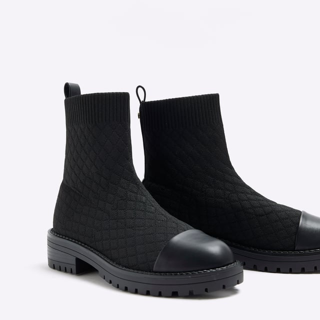 River Island Womens Sock Boots Black Wide Fit Quilted