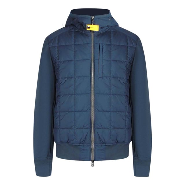 Chaqueta azul Parajumpers, dos bolsillos delanteros con cremallera, parche PJS en la manga izquierda, chaqueta 100% poliester, cintura y mangas elasticas