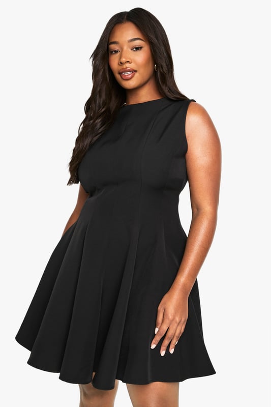 plus panelled mini skater dress