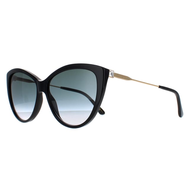 Jimmy Choo Cat Eye Womens Black Dark Grey Gradient RYM/S  Sunglasses are a classy cat eye frame, enhancing your facial features while providing optimal sun protection. The high-quality acetate material used in their construction ensure durability and comfort, making them the ideal companion for both everyday wear and special occasions. The Jimmy Choo logo features on the temples for brand authenticity.