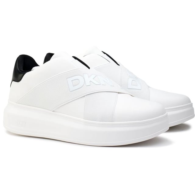 Ready For The Season Of All, Add Some Designer Touch To Your Sporty Smart Outfit With The Crisp And Bright White Jonas Trainer From Dkny. Tonal Dkny Signature Branding And Black Ankle Cushion Adds Subtle Sophistication To This Fine Nylon Trainer, Set On A 5cm Elevated Platform Sole. The Removable, Arch-supporting Cushioned Insole And The Socklike Fit Ensure Superb Comfort For All Day Wear.
