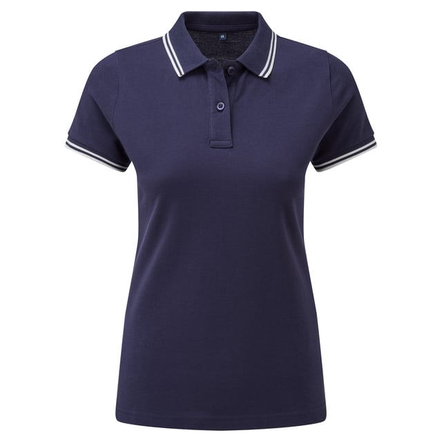 Fitted polo for women with tipped contrast detail to the collar and cuffs. Features two contrast coloured buttons on placket and a contrast colour on side vents. Also includes twin-needle stitching on hem and a ribbed knit collar and sleeve cuffs. Sizes: XS (8 UK), S (10 UK), M (12 UK), L (14 UK), XL (16 UK), XXL (18 UK). Materials: 100% ringspun combed cotton, Other materials: (Charcoal) 60% cotton, 40% polyester, (Heather Grey) 85% cotton, 15% viscose.