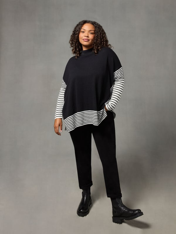Contrast striped panel ribbed sweater discount