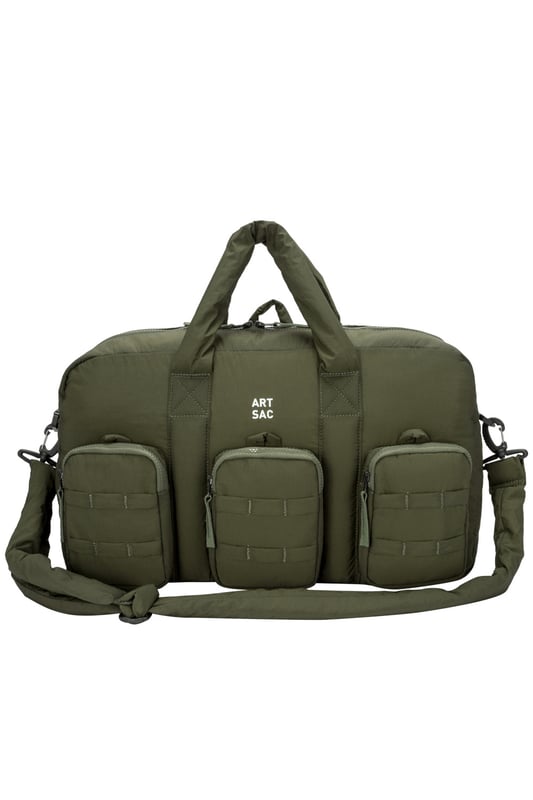 The ultimate carry companion, perfect for every day wear. Featuring a full-length zip top opening and 3 large side pockets, the Harring Padded Triple Holdall is spacious enough for any short or long trip away. Features a detatchable padded shoulder strap. Features: , Padded lightweight nylon, Water resistant, 15 inch padded laptop sleeve - Fits Apple MacBook Pro 16 inch, Grab handle carry straps, Removable padded shoulder strap allowing crossbody styling, Zip top opening to main compartment, ARTSAC screen printed logo, Triple front zip pocket with loops, Internal zip pocket, 2 Internal mobile phone slip pockets - Fits normal and plus size smart phones, 3 Internal pen slip pockets, External rear zip pocket Style Ref: 52010 KHAKI