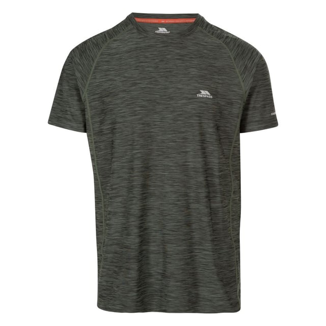 Korte mouwen Ronde hals Raglan mouw Reflectieve print bij de logo's Vochtafdrijvend Droogt snel op 91% polyester, 9% elastaan Trespass Borstomvang Heren (ca.): S - 89-94cm, M - 96.5-101.5cm, L - 104-109cm, XL - 111.5-117cm, XXL - 117-122cm, 3XL - 122-127cm.