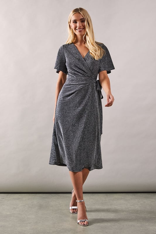 Petite Occasion Glitter Jersey Tie Midi Dress