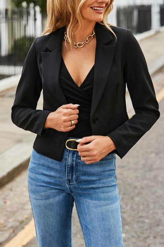 It's not like your other blazersWaist-cinching single-breasted fasteningCut to the perfect cropped length Classic tailored fit Show off the cropped silhouette with kick-flare or wide-leg tailored trousers Elevate your go-to jeans