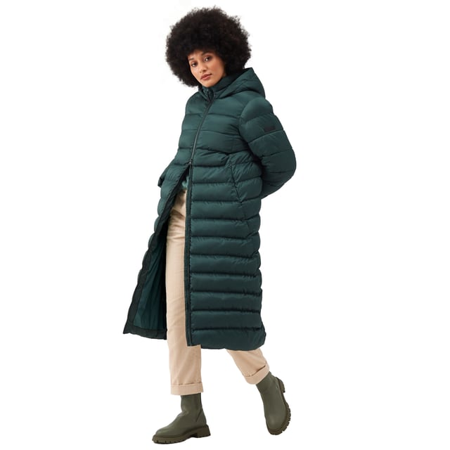 100% Polyester. Fabric: Baffled, Synthetic. Design: Quilted. Fabric Technology: Durable, Insulating, Water Repellent. Badge, Padded. Neckline: Hooded. Sleeve-Type: Long-Sleeved. Cuff: Lycra Ribbed. Hood Features: 3 Piece, Grown On Hood. Length: Longline. Pockets: 2 Side Pockets, 1 Inner Pocket, Concealed Zip. Fastening: Full Zip. Sustainability: Feather-Free, Made from Recycled Materials. 8 UK: 32 in. 10 UK: 34 in. 12 UK: 36 in. 14 UK: 38 in. 20 UK: 45 in. 18 UK: 43 in. 16 UK: 40 in.