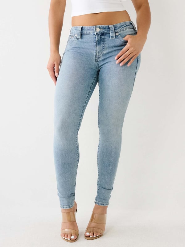 The Jennie is a skinny built for curves. This mid rise women's curvy skinny jean prevents gapping at the waistband and is specially designed to maximize shape retention tHIGH RISEoughout the day. Featuring subtle fading, clean hardware, and white stitching. Finished with 1/2" horseshoes along the back pockets.