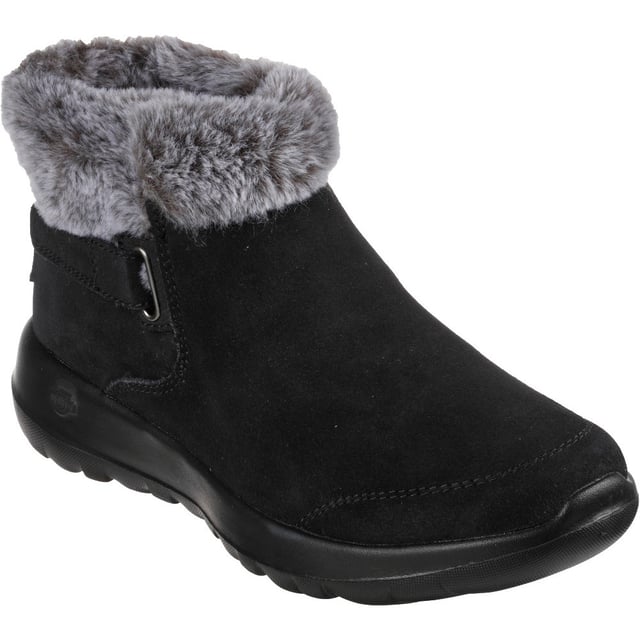 Enjoy the season in plush comfort with Skechers On-the-GO Joy - First Glance. This slip-on cold-weather bootie features a 3M Scotchgard treated suede upper with a faux-fur trim and lining, 5-GEN Technology cushioning, plus a Skechers Air-Cooled Goga Mat insole.