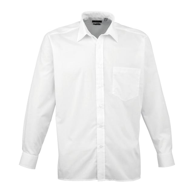 65% Polyester, 35% Cotton. Fabric: Poplin. Design: Plain. Pockets: 1 Chest Pocket. Fastening: Button-Down. Cuff: Buttoned, Cufflink Cuff. Sleeve-Type: Long-Sleeved. Neckline: Stiffened Collar. Hem: Straight. Back Yoke, Easy-Care, Self-Coloured Buttons. 105gsm. Sustainability: Amfori, BSCI, Oeko-Tex Standard 100 Certified, REACH, Sedex, WRAP Certified. Suitable for: Embroidery, Screen-Printing, Transfer Printing.