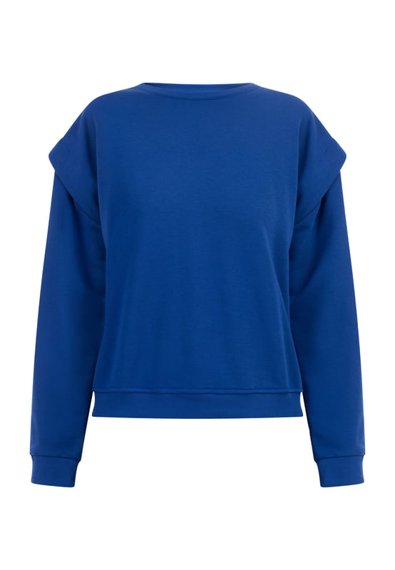 Het zachte sweatshirt van myMo, gemaakt in Italië, is gemaakt van een katoenmix en heeft een losse pasvorm. De verlaagde schouders worden geaccentueerd door een overlappend detail, waardoor de trui een moderne touch krijgt. De modieuze ronde hals en geribde manchetten zorgen voor een casual uitstraling.  jumper