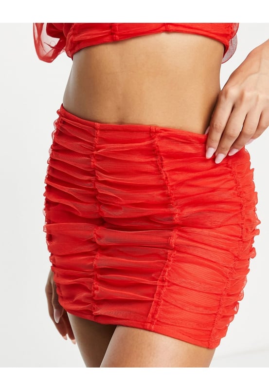 Ruched red hotsell skirt