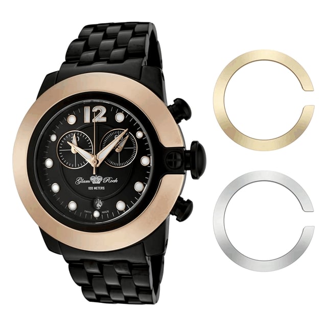 Glam Rock GR32183 - Herrenuhr Quarz aus Edelstahl• Material: Edelstahl• Glas: Saphir• Armband: Edelstahl• Farbe: Schwarz Gold• Wasserbeständigkeit: 100 m (10 ATM)• Gehäusegröße: 44 mm