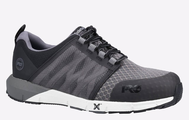 Designed with a lightweight HoverSpring foam midsole for industry-leading underfoot comfort, flexibility, and durability, the Timberland Pro Radius men's work shoes also feature an abrasion-resistant mesh upper and anatomically positioned flex grooves.
- ReBOTL breathable, durable mesh upper
- Abrasion-resistant reinforcements
- Asymmetrical alloy safety toe
- Metal and mutilation free
- Timberland PRO Flex Technology
- Fuel and oil-resistant HoverSpring foam midsole
- Anti-Fatigue Technology footbed for shock absorption and energy return
- Heat-, slip-, oil-, and abrasion-resistant, non-marking rubber outsoles