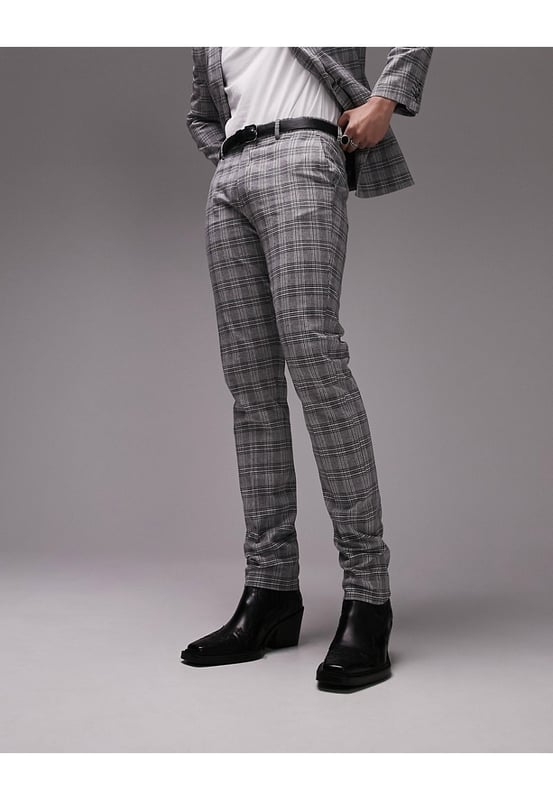 Topman skinny checked suit trousers in grey