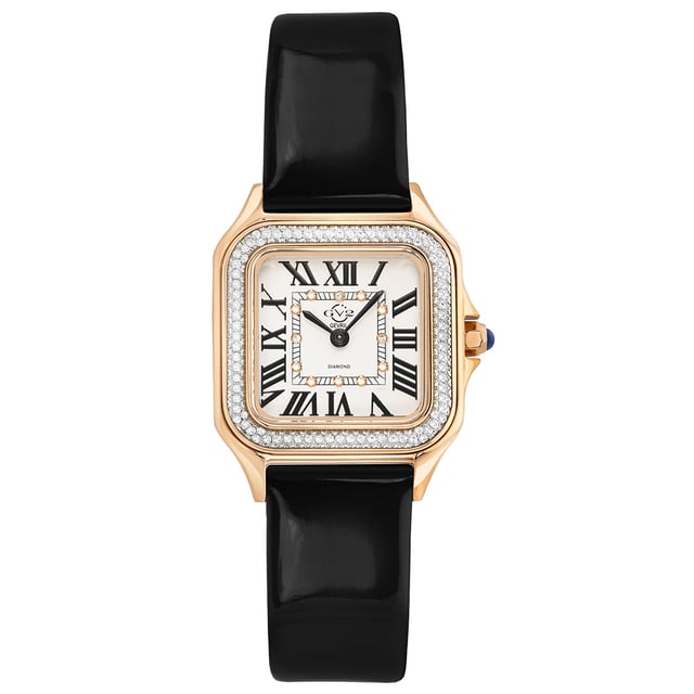Drape wrists in romantic, decadent timepieces inspired by the fashion capital of the world.
The Milan Collection combines precision Swiss quartz craftsmanship with signature, effortless Italian style. This luxe series of watches by GV2 stuns with timeless sophistication and delicate details.
Eye-catching diamonds are expertly imbedded in a square shaped dial. The breathtaking diamond cut bezel gleams against a sapphire crystal face. Available in a supple patent leather band in an array of distinctive colors or in an elegant stainless-steel bracelet, ion-plated in rose or yellow gold.
Each exquisite timepiece from the Milan Collection is a tribute to iconic, exceptional Italian fashion.
GV2 12111 Women's Milan Diamond Swiss Quartz Watch
GV2 Women's Swiss Watch from the Milan Collection
27.5 mm Square IP Rose Gold Case/Push Pull Crown with Blue Cabochon Stone
Diamond Cut Bezel, Crisp White Dial with 12 Diamonds
Black Leather Strap with Tang Buckle
Anti-reflective Sapphire Crystal
Water Resistant to 50 Meters/5ATM
Swiss Quartz Movement Ronda 762.