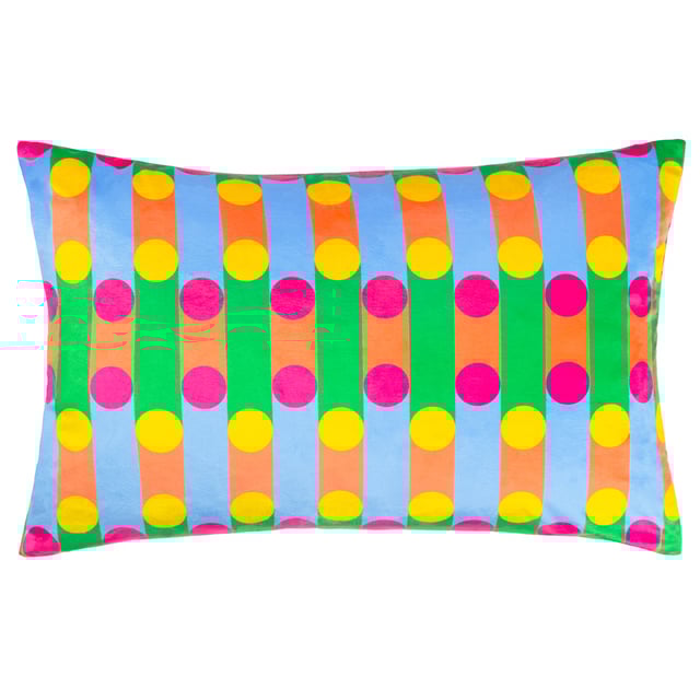 Dopamine Decor is an interior design and furniture collection designed to make you happy! Place this cushion on your sofa to make it stand out with its eye-catching design of retro circles and stripes in bright, trendy tones, which fuse together to produce an explosion of vibrant colour. The perfect way to inject some personality into your living space. Size: 40 x 60cm