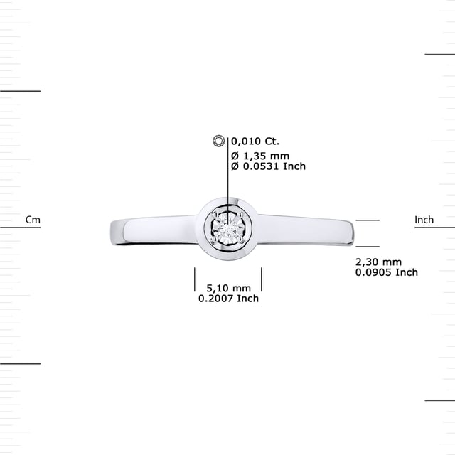 Diamond Solitaire 0,010 Cts (1 x 0.010 cts) - Quality HSI (color H - Quality Si1) - Set with Illusion 0.50 Cts - Diameter Pattern Central 5mm - Jewelery White Gold 375 Thousandth - Available from size 48 to size 60 - 2-year warranty against defects in manufacturing - Delivered in a Jewel case with a certificate of Authenticity and an International Warranty - All our jewels are made in France.