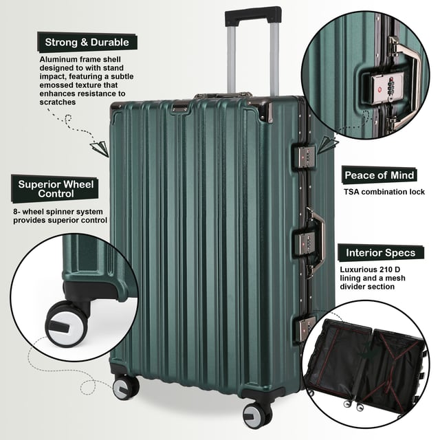 Discover the perfect blend of elegance, durability, and convenience with our Strong Hardshell Suitcase Set. Designed with a stunning finish, this luggage set is crafted for the modern traveler, offering strength and sophistication for all your journeys.

Features:
Premium Polycarbonate Shell: Lightweight yet tough, delivering exceptional protection against wear and tear.
Reinforced Aluminum Frame: Adds durability and structural integrity, ensuring long-lasting performance.
Dual Integrated Locks: Secure your belongings with two built-in combination locks for added peace of mind.
8 Smooth Dual Wheels: Provides effortless 360° maneuverability, making navigation through airports and busy streets a breeze.
Ergonomic Telescopic Handle: Designed for comfortable handling and ease of use.
Stylish Interior: Fully lined with elasticated straps, zippered compartments, and mesh dividers for organized packing.
Sizes and Specifications:
Cabin:
Dimensions: 36 x 24 x 56 cm
Weight: 2.70 kg
Capacity: 42L
Medium:
Dimensions: 43 x 28 x 65.5 cm
Weight: 4.00 kg
Capacity: 70L
Large:
Dimensions: 51 x 32 x 76 cm
Weight: 5.00 kg
Capacity: 110L
The timeless design ensures elegance while making your luggage easy to spot. Whether traveling light with the cabin size or packing for a long trip with the medium and large, this set is tailored to suit all your travel needs.

Note: This product is a Set of 3 Sizes (Small (Cabin), Medium, & Large).