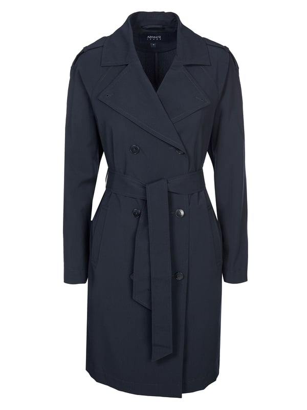 76% polyester, 21% viscose, 3% elastaan; Armani Jeans-trenchcoat; Model: 3Y5L01-5N16Z-0543; Hoogwaardige afwerking; reverskraag; pak met dubbele rij knopen; strikriem; loopspleet; Armani Jeans-logodetails