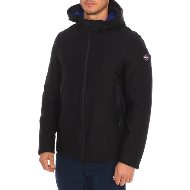 Waterproof jacket Vuarnet.
 High collar with hood.
 Two-way zipper closure.
 Two zippered hand pockets
 One internal zipper pocket.
 Brand logo on one sleeve.
 Composition: 74% Polyamide, 26% Elastane
 Care:
Wash at maximum temperature 30º.
 Do not iron.
 Do not use dryer.
 Do not use bleach.
 Do not dry clean.
