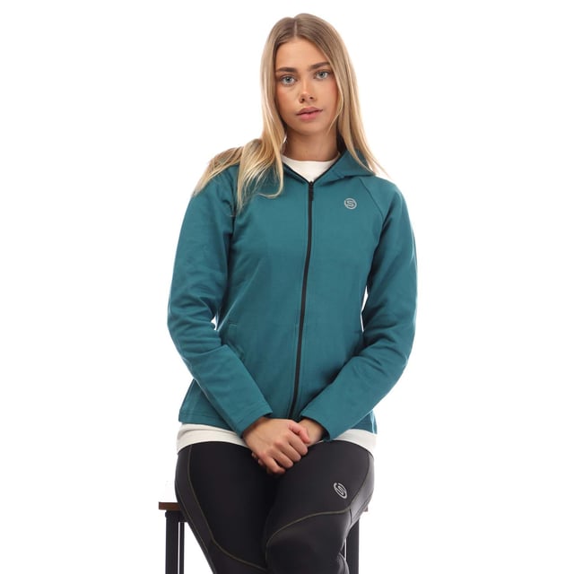 Womens Skins Series-3 Warm Up Top in teal.- Hooded.- Full zip fastening.- Side pockets.- Silver reflective logo.- 64% Cotton  36% Polyester.- Ref: ST40731010535