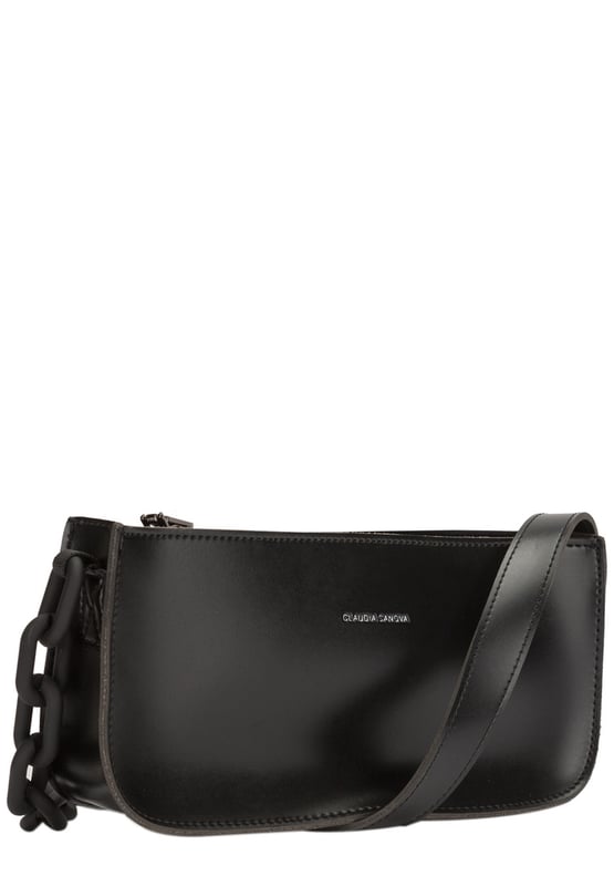An urban twist on the classic shoulder bag, introducing your new wardrobe staple! This minimalistic classic take on the 90’s statement piece features a shoulder strap that’s half PU leather and half a chunky chain to give this contemporary design a subtle hint of attitude while keeping your comfort in mind. Features: , CLAUDIA CANOVA debossed logo, Zip top fastening, Shoulder strap with chunky chain detailing, Inner slip and zip pockets Style Ref: 84679 BLACK