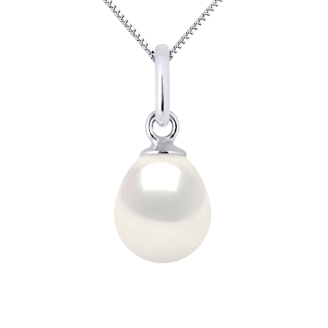 Necklace Articulated Hook White Gold 750 and trueCultured Freshwater Pearls Pear Shape 6-7 mm - 0,24 in - Natural White Color - Our jewellery is made in France and will be delivered in a gift box accompanied by a Certificate of Authenticity and International Warranty