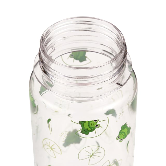 80% Tritan Copolyester Plastic, 10% Polypropylene, 10% Silicone. BPA Free, Lightweight. Flip Up Straw, Screw Top Lid. Design: Frog. Capacity: 0.3L.