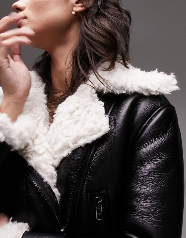 Topshop faux shearling aviator jacket with faux fur lining in