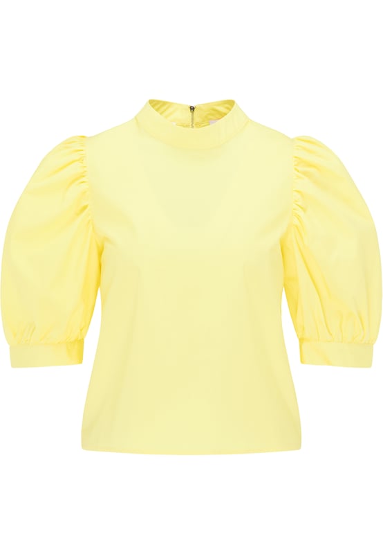 geen voering/geen voering, geen vulling  De pofmouwentrend uit de jaren 80 viert zijn stijlvolle comeback met deze blouse van myMo. De katoenen stof is aangenaam zacht tegen de huid. De pofmouwen met ingelegde plooien aan de mouwzoom harmoniëren met de knallende plooien aan de bovenkant en creëren een bobbelig silhouet. Een zilveren ritssluiting met een ronde rits maakt het gemakkelijk om aan te trekken en voegt een accent toe onderweg. In combinatie met jeans en laarzen creëer je een trendy look!  top