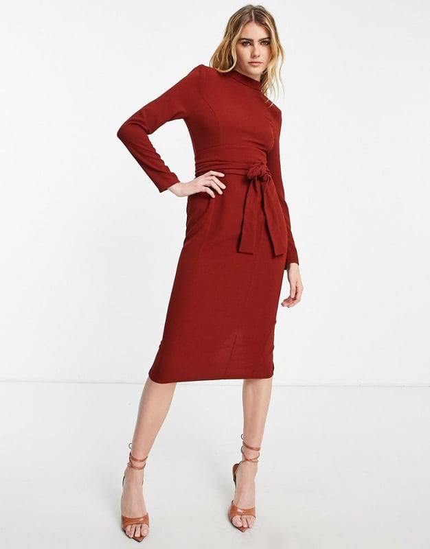 Allegra Hourglass Fit Everyday Midi Shirt Dress With Obi Belt In Black Crepe