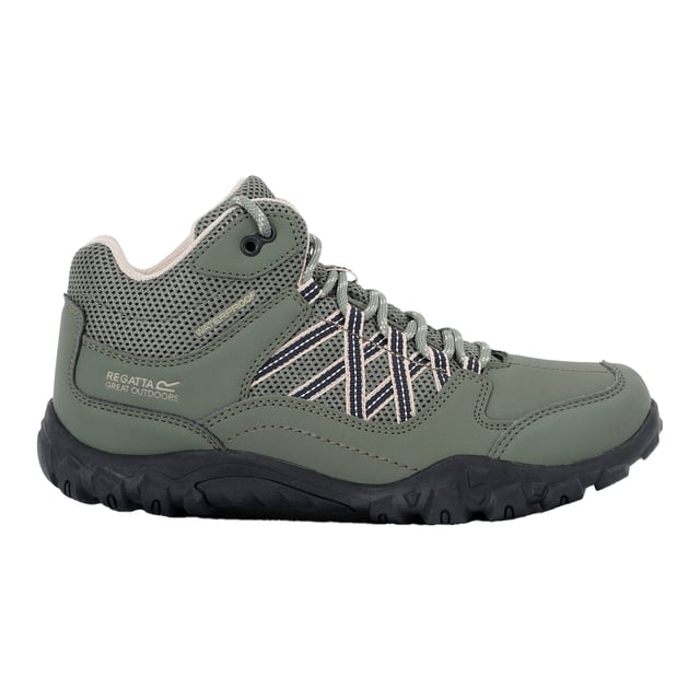 55% Polyurethane, 45% Polyester. Upper: Mesh, Nubuck, PU (Polyurethane). Lining: Bootee Liner, Mesh. Insole: Cushioned, EVA (Ethyl Vinyl Acetate). Outsole: Rubber. Fabric Technology: Isotex, Shock Absorbing, Vegan, Water Resistant. Breathable, Comfort Footbed, Heel Bumpers, Padded Collar, Padded Tongue, Reinforced Seams, Sealed Seams, Stabilising Shank. Chunky Heel. Heel Height: 2cm. Stitching: Accents. Design: Logo. Toe Style: Rubberised. Sole Features: Cushioned, Durable, Heavy Duty, High Grip Tread, Lightweight. Fastening: Lace Up.