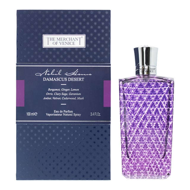 Damascus Desert is a woody aromatic fragrance for men launched in 2020 by The Merchant of Venice. The fragrance contains top notes of Bergamot, Ginger and Lemon; in the middle of the fragrance are notes of Orris, Geranium and Clary Sage; whilst the base notes are Amber, Cedar, Vetiver and Musk. The fragrance's citrus notes are the ones that stand out, giving the fragrance really fresh quality, as we move into the heart the Sage gives the fragrance a delightful Fresh Spicy twist that helps keep things feeling fresh. Given the fresh nature of the fragrance it is ideal for the warmer months of the year.