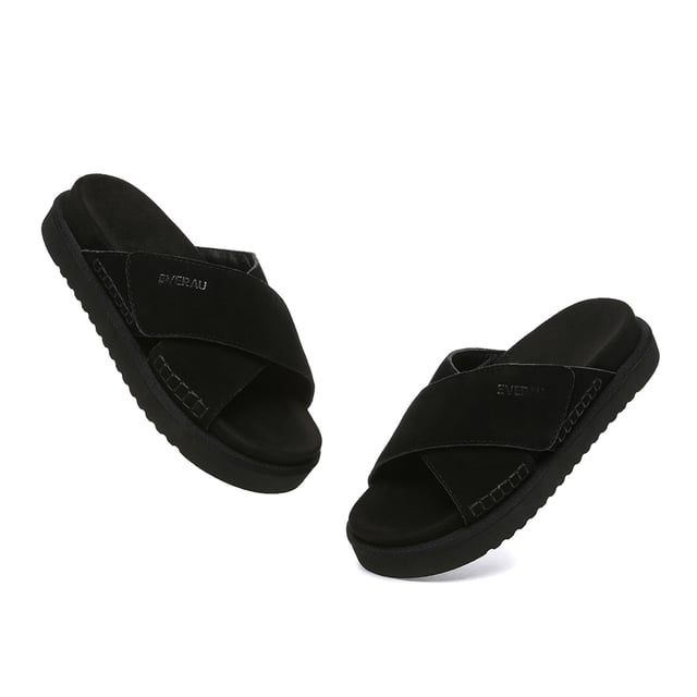 The Rose Slides seamlessly blend comfort and style. Made from smooth, sturdy cow suede, these open-toe sandals ensure exceptional comfort and durability. Featuring a flat heel, they're perfect for all-day wear, making them an ideal choice for both holidays and daily use.

Product No. EAU2011

Description:
- Cow Suede Upper
Fibre Lining
Fibre Insole
- EVA Sole