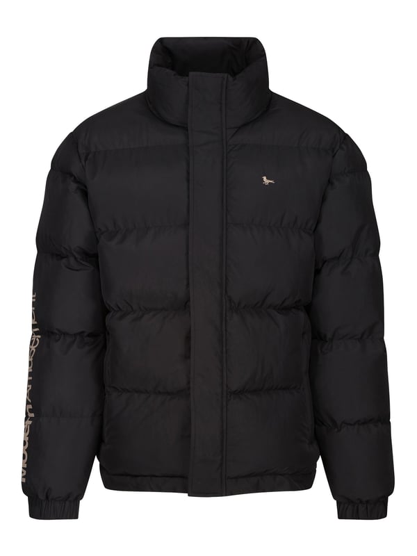 Hit the city streets in style thanks to this puffer jacket from LA brand Modern Amusement. Perfect for keeping you warm on those chiller days, it's crafted from a durable fabric and comes equipped with a high funnel neck, adjustable hem and elasticated cuffs which promises to keep you cosy and protected from the elements. It is completed with the Modern Amusement text printed down the right sleeve and the brand's iconic crow embroidery on the left chest. Iconic Modern Amusement crow embroidery. Iconic Modern Amusement multi coloured trim tape. Modern Amusement printed text down the right sleeve. Adjustable hem. Elasticated cuffs.