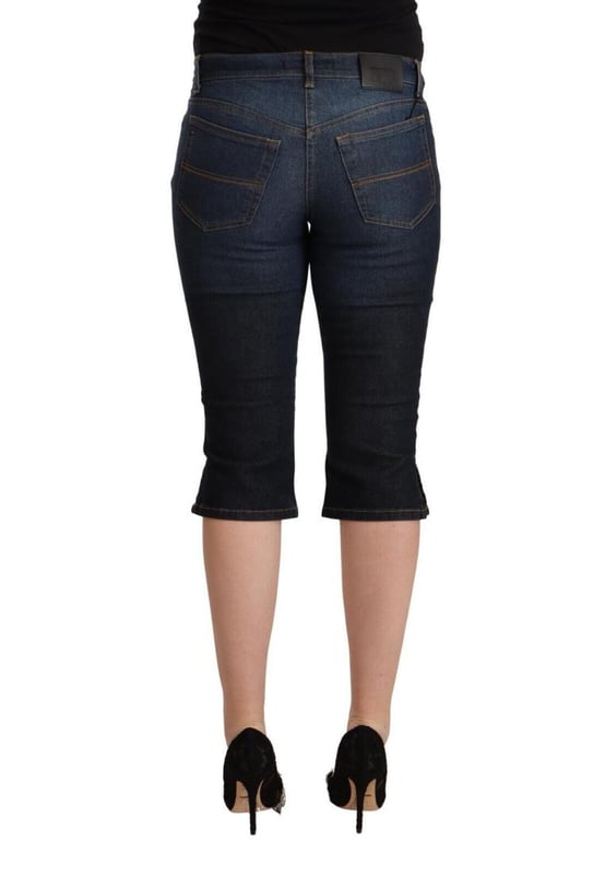 Brand: GF FERRE
  Material: Cotton
  Color: Blue
  Style: Low Waist Capri Denim
  Closure: Zipper
  Logo details