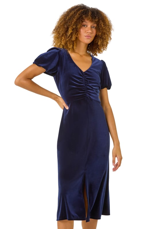 Velvet Ruched Bodycon Midi Dress
