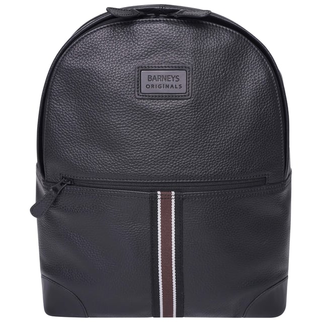 Barneys Originals real leather backpack featuring a bold cherry red stripe for an elegant touch. Designed with comfort fabric on the back to ensure easy, comfortable use throughout the day.