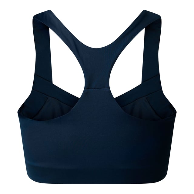 Material: Elastane, Polyester, Recycled Polyamide. Fabric: Soft Touch. Design: Logo, Plain. Fabric Technology: Anti-Odour, Antibacterial, Lightweight, Moisture Wicking, Quick Dry. Back Style: Crossover. Removable Padded Cups. XS: 32 in. S: 34 in. M: 36 in. L: 38 in.