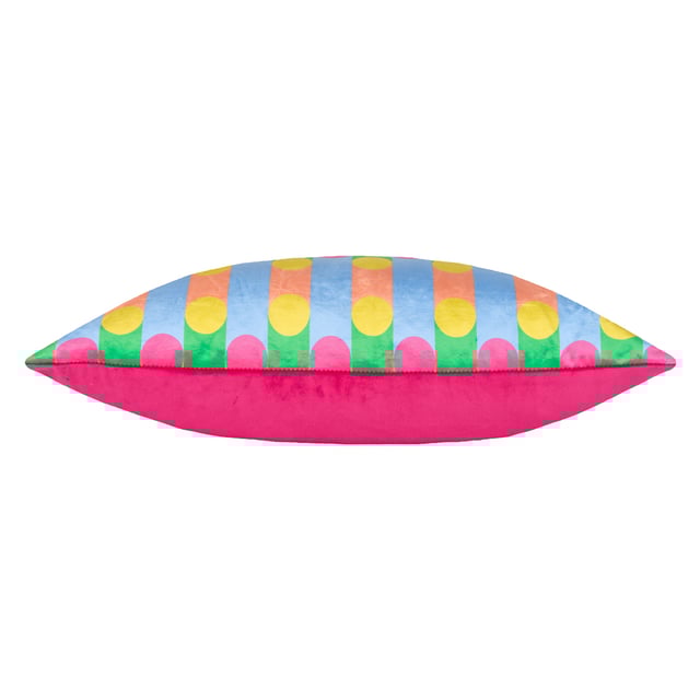 Dopamine Decor is an interior design and furniture collection designed to make you happy! Place this cushion on your sofa to make it stand out with its eye-catching design of retro circles and stripes in bright, trendy tones, which fuse together to produce an explosion of vibrant colour. The perfect way to inject some personality into your living space. Size: 40 x 60cm