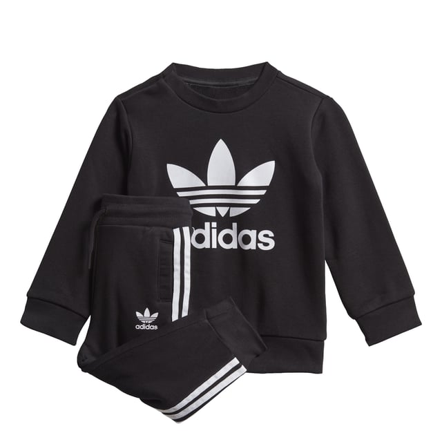 Dress them up in iconic sporty style. A big contrast Trefoil logo and 3-Stripes give this infants' outfit an authentic look. Both pieces are made of a cosy, soft French terry. Hidden shoulder snaps on the sweatshirt make it easy to slip on and off.  - Regular fit is not tight and not loose, the perfect in-between fit - Ribbed crewneck - Long sleeves with ribbed cuffs; Ribbed pants cuffs - 70% cotton, 30% polyester (recycled) - Pants: Side pockets; Drawcord on ribbed waist - adidas partner with the Better Cotton Initiative to improve cotton farming globally; This set is made with recycled polyester to save resources and decrease emissions - Sweatshirt: Snap-button placket on shoulder for easy on and off (up to size 86); Ribbed hem  Shipped by adidas