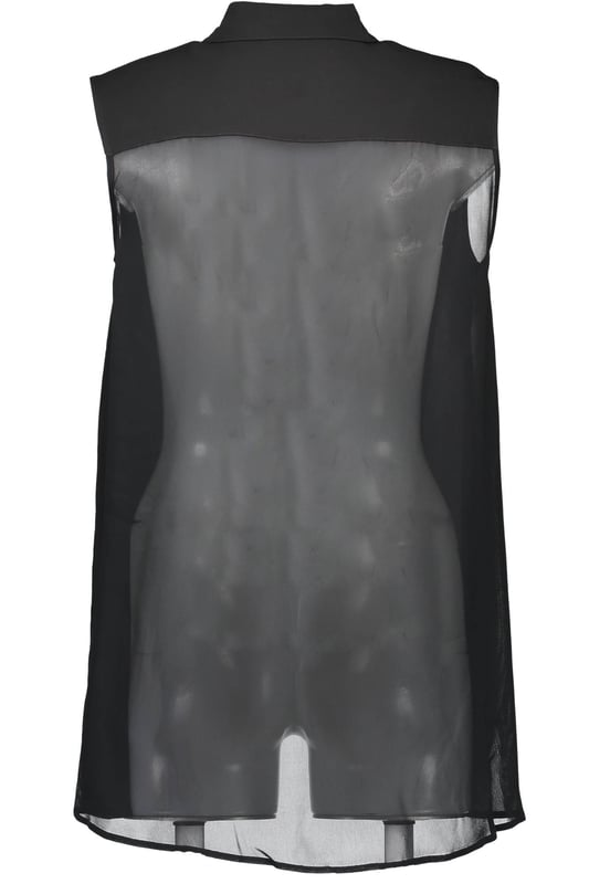 Camisa sin mangas, cuello italiano, botones, aplicación, logo